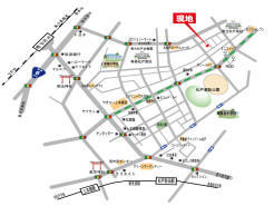 県立松戸高校近くの現地の案内図。