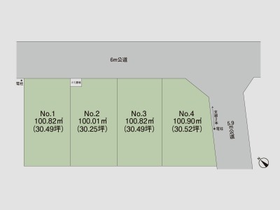 北東・南東側公道に面した現地（販売３区画）