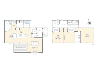 1号棟間取り
約20畳のLDKと繋がっているテラスは家族団らんできます！