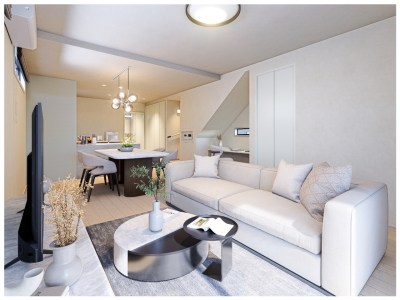 【1号棟】白を基調とした清潔感ただようリビング空間