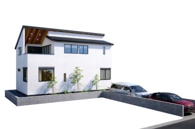 【2号棟外観】白い塗り壁の家