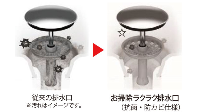 お掃除ラクラク排水口(抗菌・防カビ仕様)